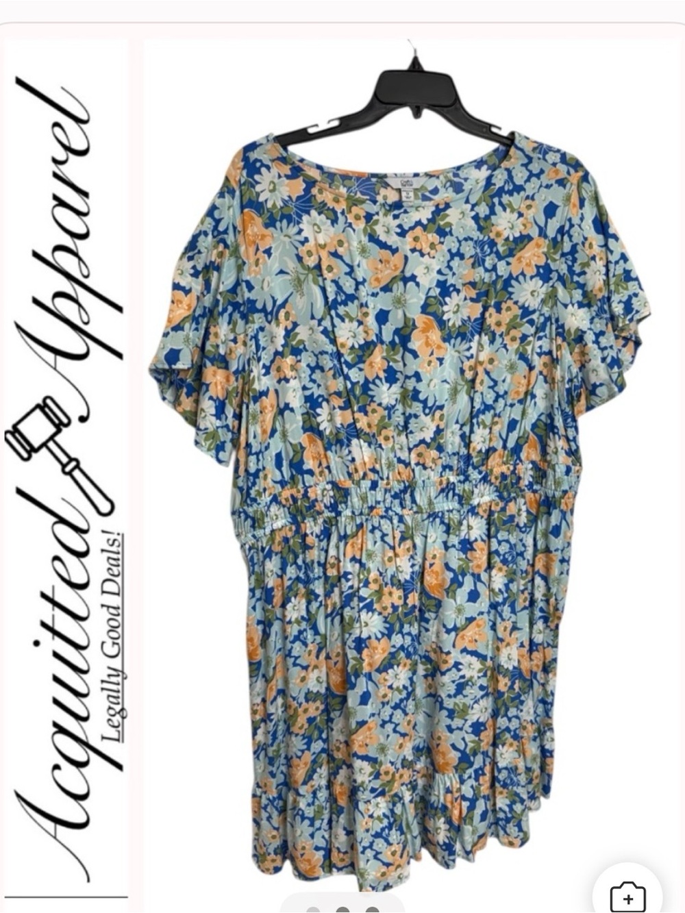 Croft & Barrow Blue Garden Midi Dress with Orange & Cream Blooms 3X